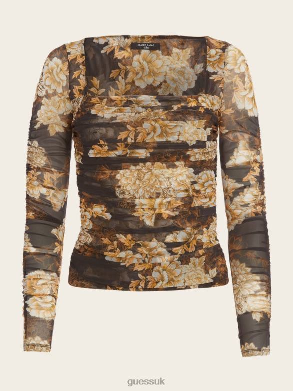 GUESS Women After Dark Mesh Top After Dark Floral Print Apparel V28V61467
