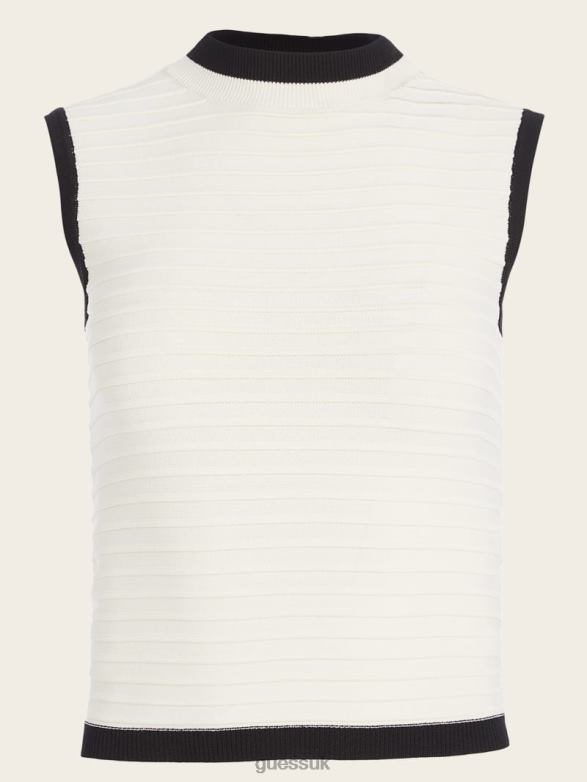 GUESS Women Alba Embossed Striped Top Sandy Shore/Black Apparel V28V61473