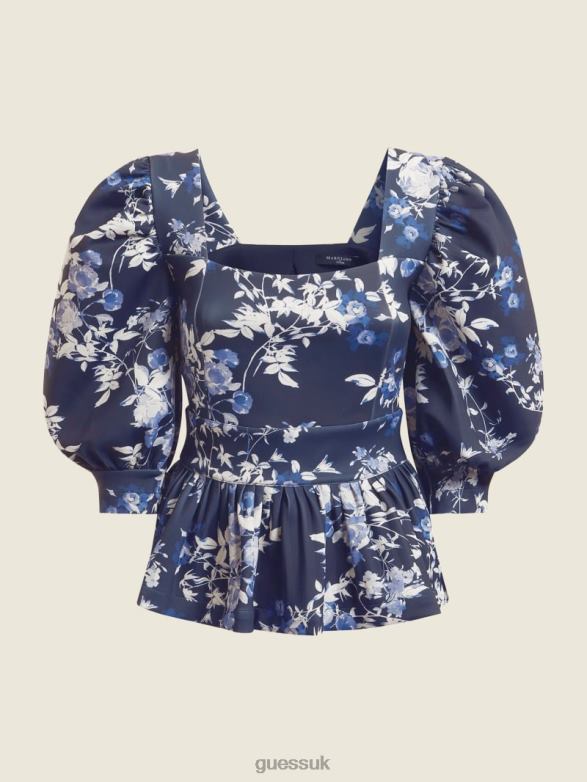 GUESS Women Alexis Petal Pose Top Petal Pose Indigo Apparel V28V61705