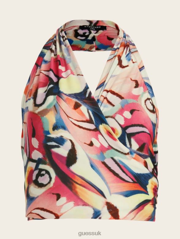 GUESS Women Anise Crop Halter Top Wonderland Print Apparel V28V61166