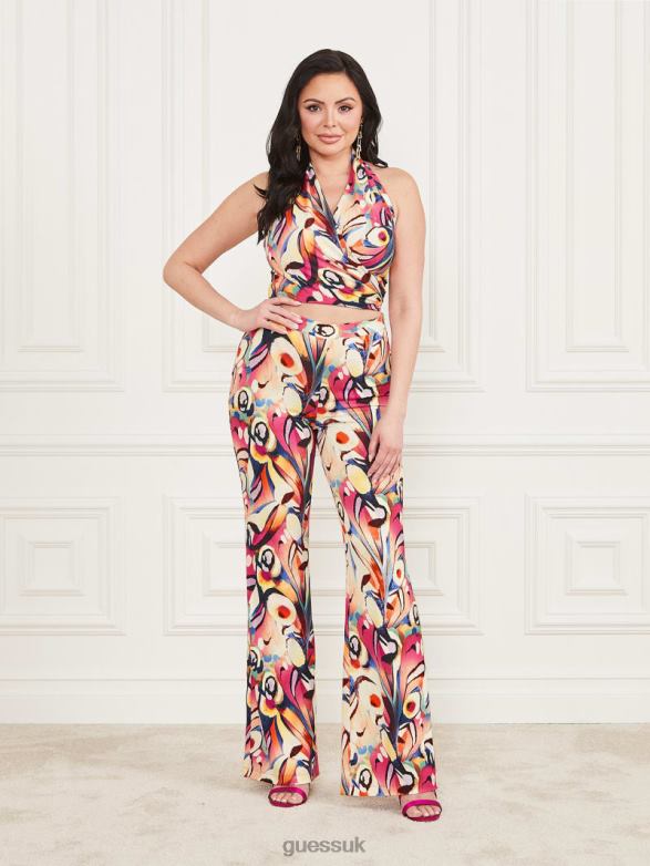 GUESS Women Anise Crop Halter Top Wonderland Print Apparel V28V61166