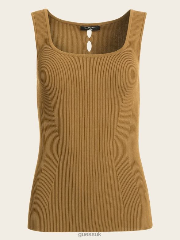 GUESS Women Aretha Ribbed Sleeveless Top English Cake Apparel V28V61262