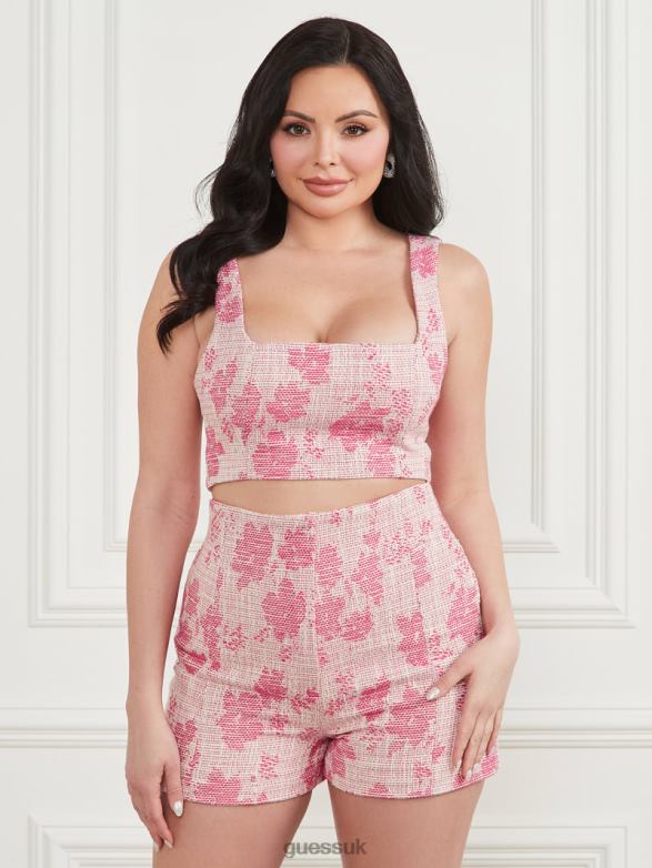 GUESS Women Avah Woven Crop Top Pink Spring Wave Apparel V28V61150