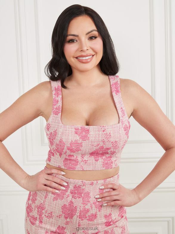 GUESS Women Avah Woven Crop Top Pink Spring Wave Apparel V28V61150