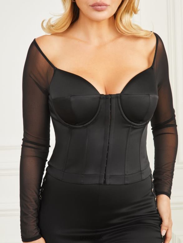 GUESS Women Blanche Corset Top Black Apparel V28V61440