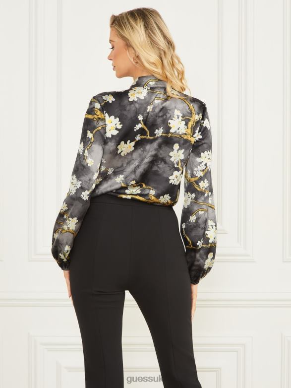 GUESS Women Blossom Blouse Blossom Black Cave Print Apparel V28V61457