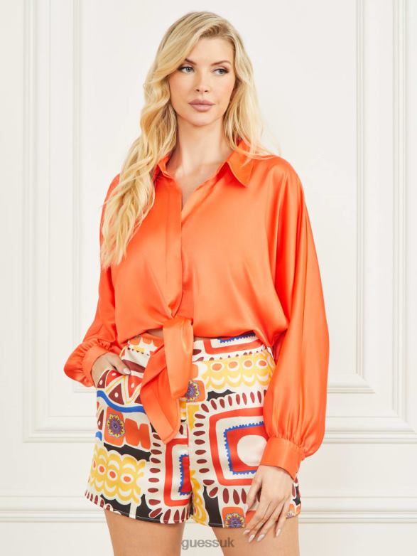 GUESS Women Carnival Satin Top Mayan Sunset Apparel V28V61087