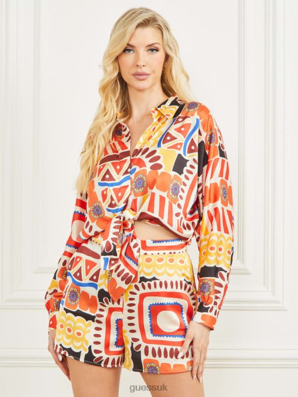 GUESS Women Carnivale Printed Satin Top Carnivale Print Apparel V28V61022