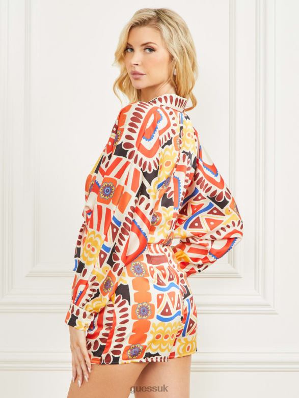 GUESS Women Carnivale Printed Satin Top Carnivale Print Apparel V28V61022