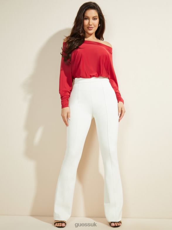 GUESS Women Carter Off-the-Shoulder Bodysuit Samba Red Vibes Apparel V28V61577