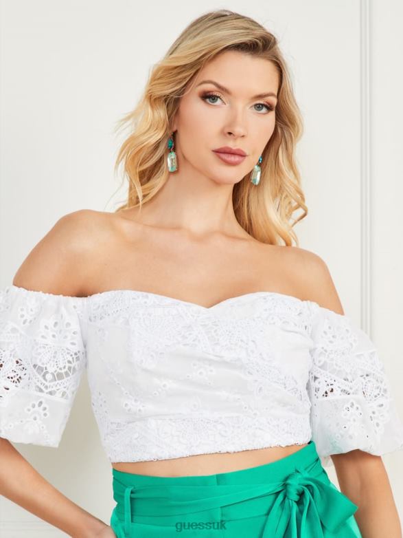 GUESS Women Cassandra Crop Top Blanc Pur Apparel V28V6987