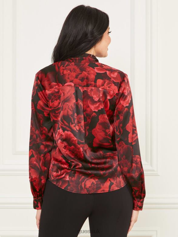 GUESS Women Daphne Blouse Passion Flower Print Apparel V28V61269