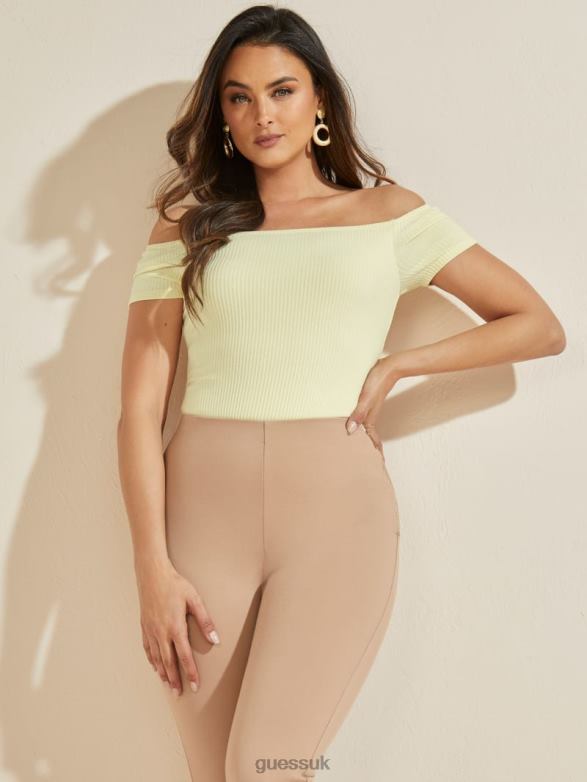 GUESS Women Eco Angie Off-the-Shoulder Bodysuit Cornsilk Apparel V28V61168