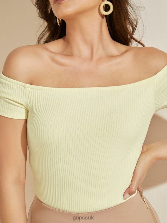 GUESS Women Eco Angie Off-the-Shoulder Bodysuit Cornsilk Apparel V28V61168