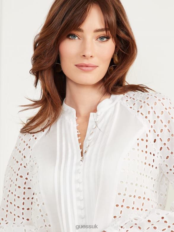 GUESS Women Eco Luella Eyelet Blouse Blanc Pur Apparel V28V61268