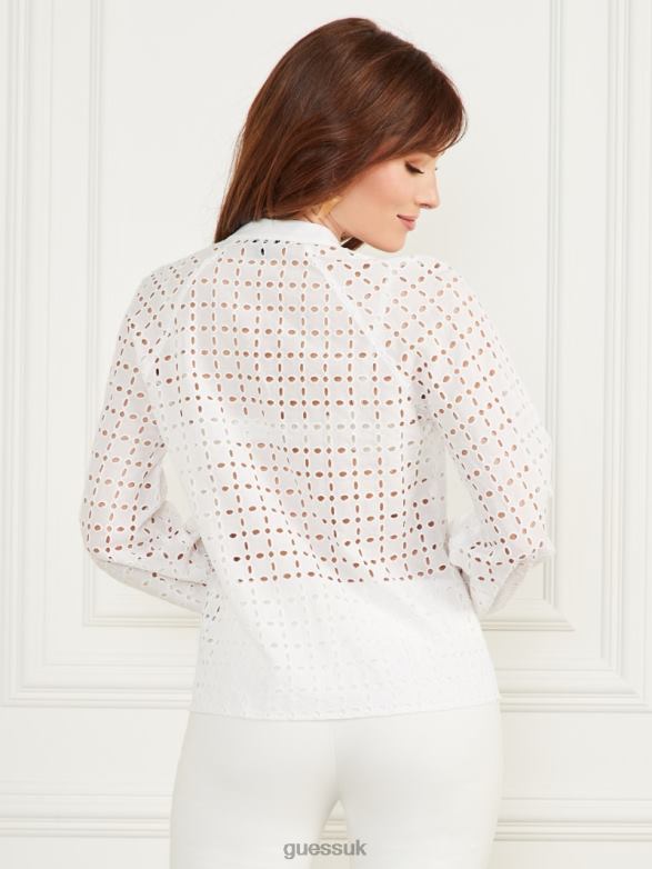 GUESS Women Eco Luella Eyelet Blouse Blanc Pur Apparel V28V61268