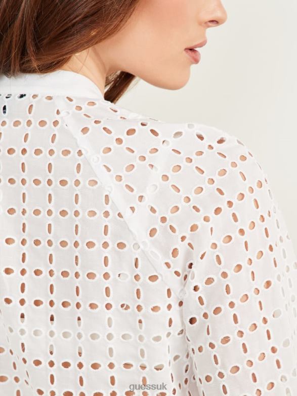 GUESS Women Eco Luella Eyelet Blouse Blanc Pur Apparel V28V61268