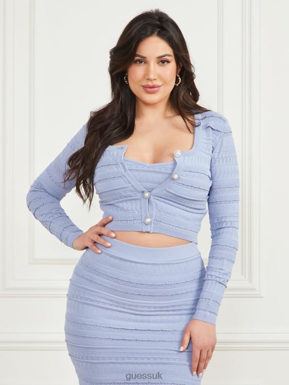GUESS Women Flirt Cropped Cardigan Sonic Pearl Apparel V28V61005