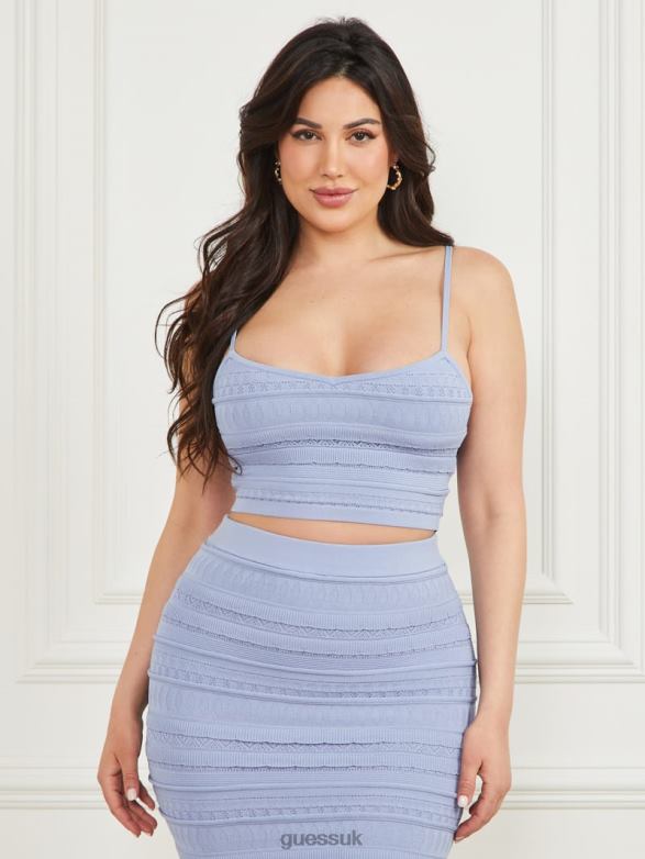 GUESS Women Flirt Cropped Sweater Bralette Sonic Pearl Apparel V28V6982