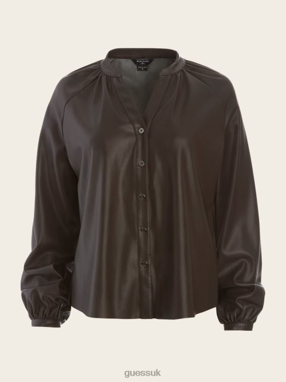 GUESS Women Foxton Blouse Dark Roast Apparel V28V61456