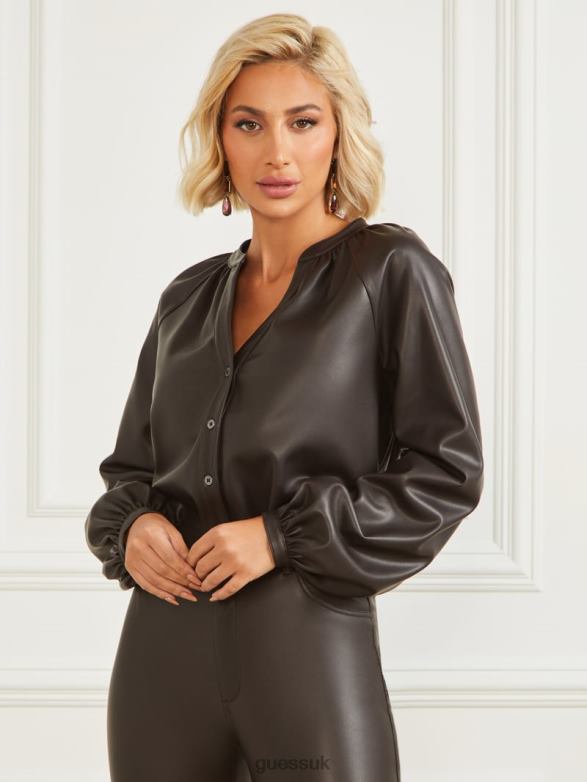 GUESS Women Foxton Blouse Dark Roast Apparel V28V61456