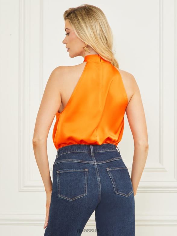 GUESS Women Frida Satin Top Superlative Orange Apparel V28V61080