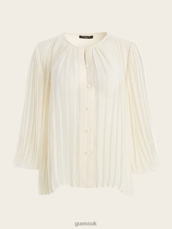 GUESS Women Georgia Pleated Blouse Sandy Shore Apparel V28V61663