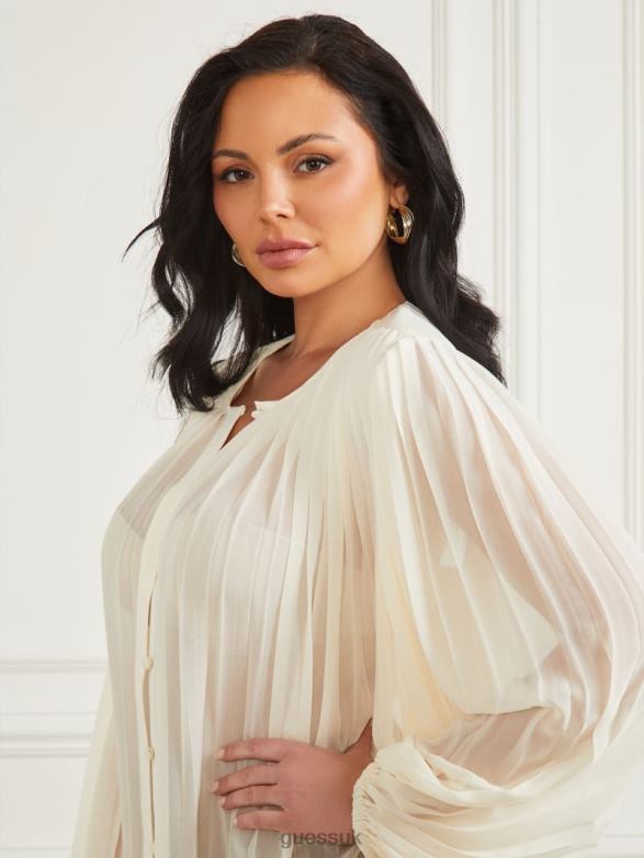 GUESS Women Georgia Pleated Blouse Sandy Shore Apparel V28V61663