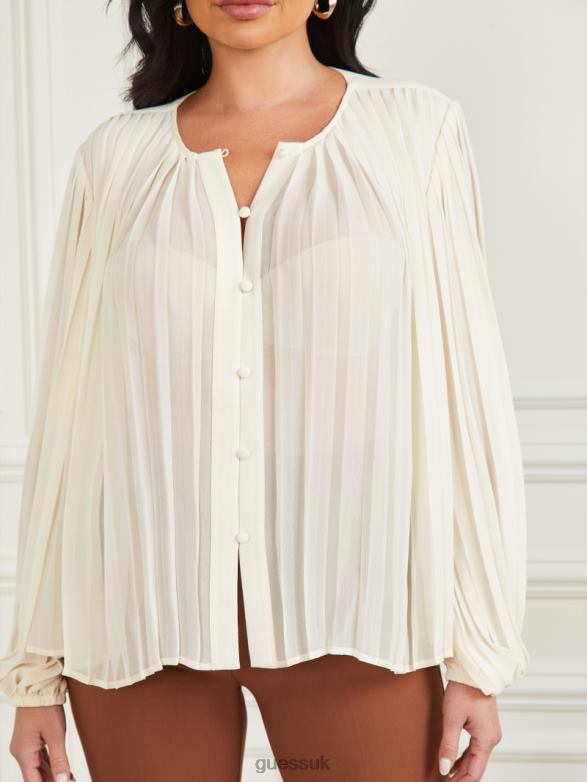 GUESS Women Georgia Pleated Blouse Sandy Shore Apparel V28V61663