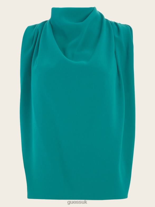 GUESS Women Jade Top Ornate Teal Apparel V28V61496