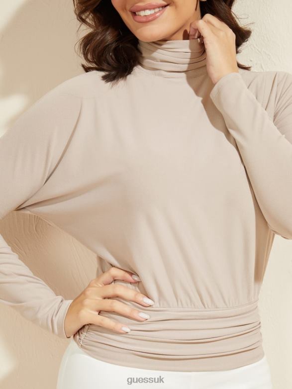 GUESS Women Jillian Top Pale Pebble Apparel V28V61569