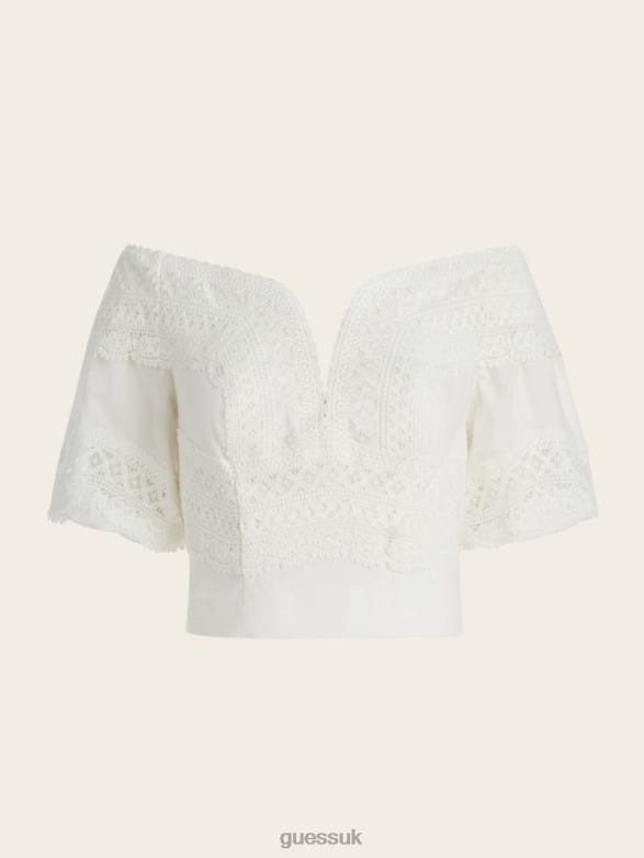 GUESS Women Lou Lou Off-the-Shoulder Top Pale Pearl Apparel V28V61327