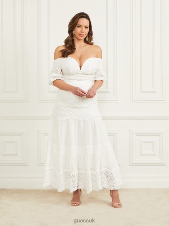 GUESS Women Lou Lou Off-the-Shoulder Top Pale Pearl Apparel V28V61327