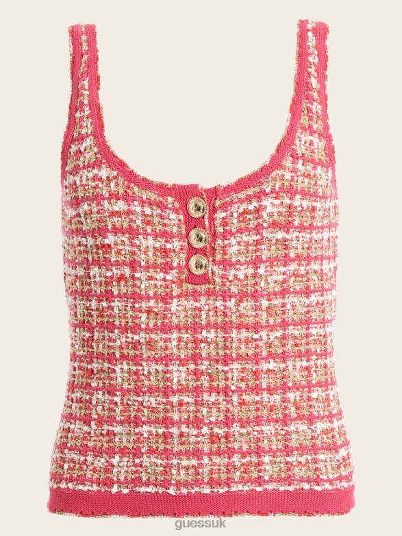 GUESS Women Mariah Tweed Top Coral Peonie Tweed Apparel V28V61151