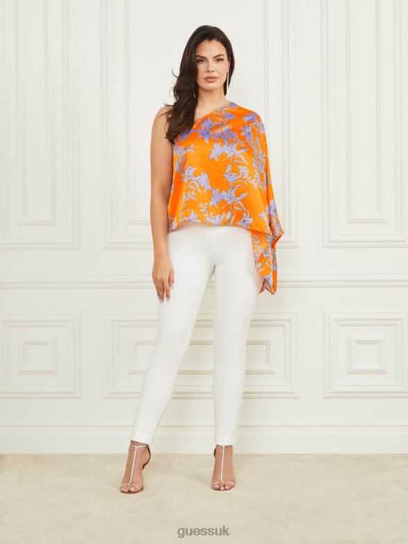 GUESS Women Marley One-Shoulder Top Sunburst Orange Apparel V28V61024