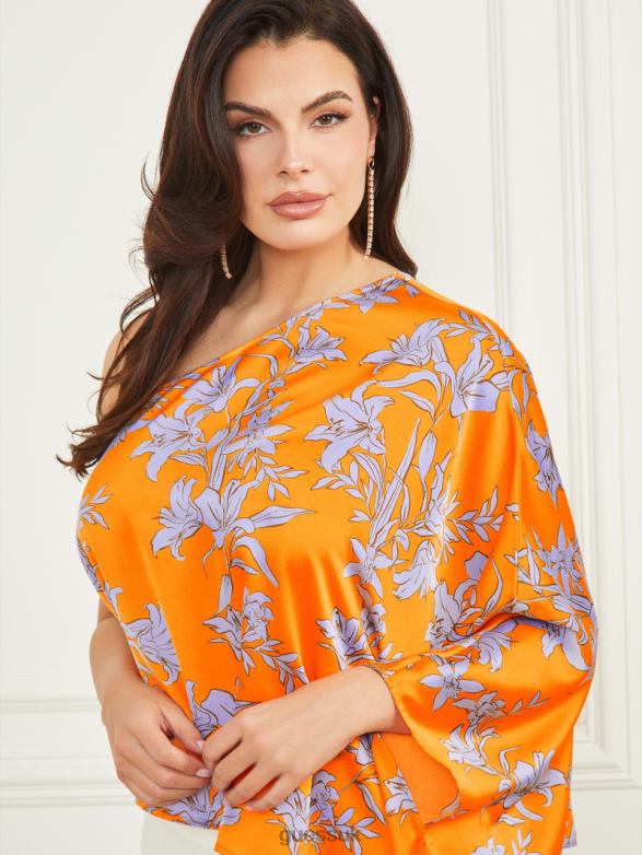GUESS Women Marley One-Shoulder Top Sunburst Orange Apparel V28V61024
