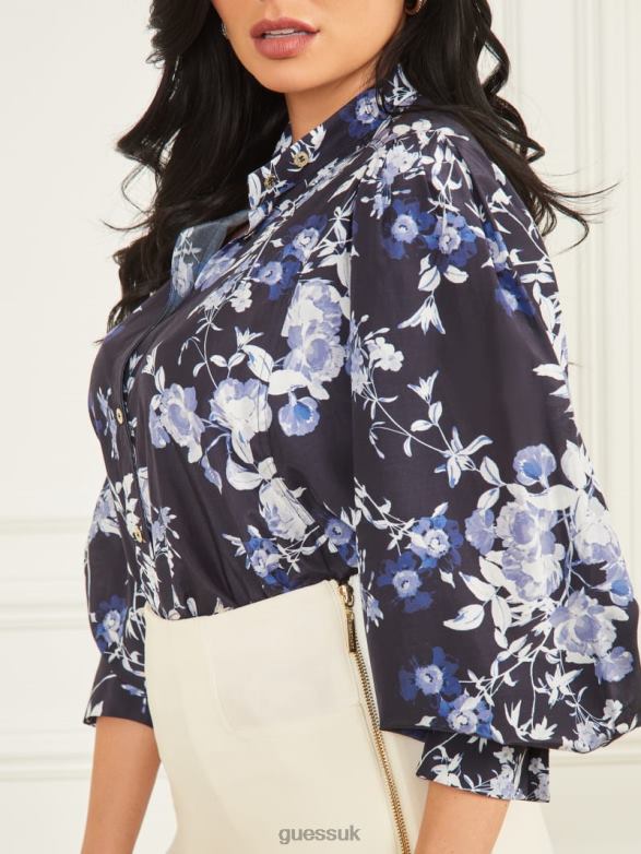 GUESS Women Petal Pose Yvonne Blouse Petal Pose Indigo Apparel V28V61718