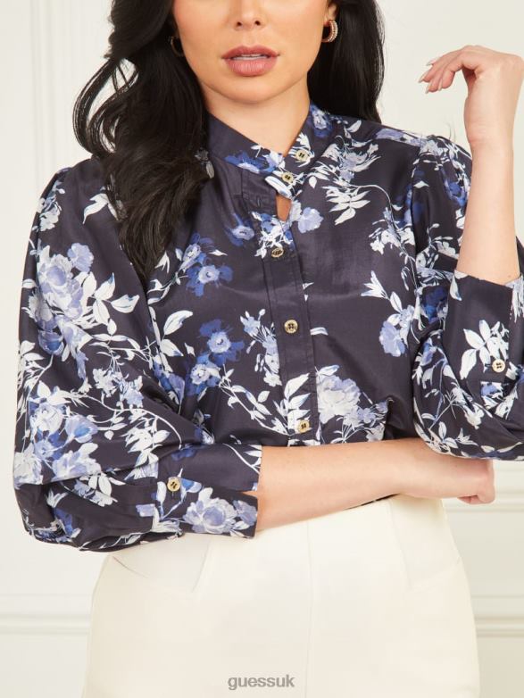 GUESS Women Petal Pose Yvonne Blouse Petal Pose Indigo Apparel V28V61718