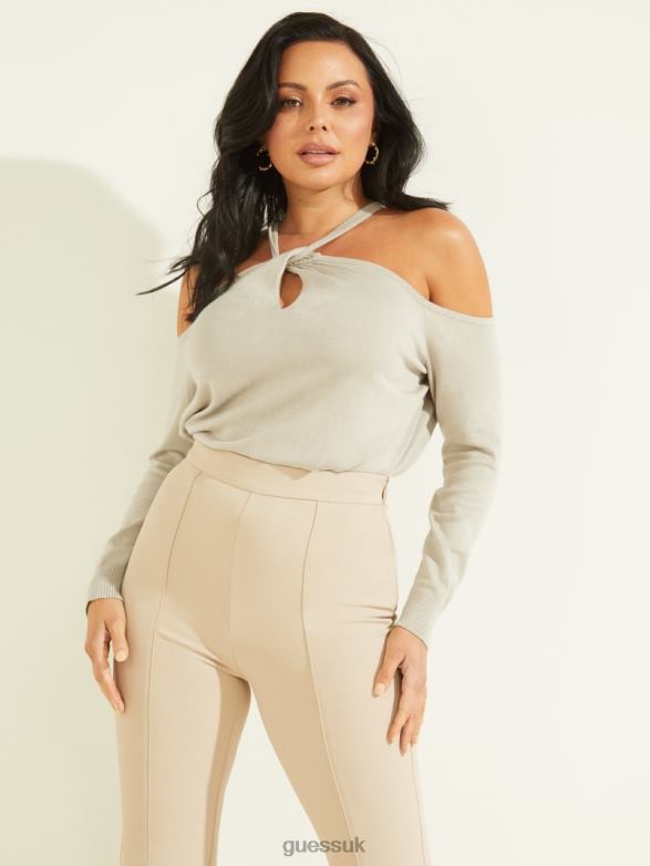GUESS Women Priya Cold-Shoulder Sweater Top Pasadena Stone Apparel V28V61410