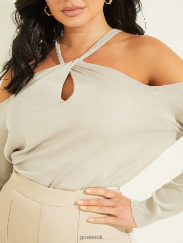 GUESS Women Priya Cold-Shoulder Sweater Top Pasadena Stone Apparel V28V61410