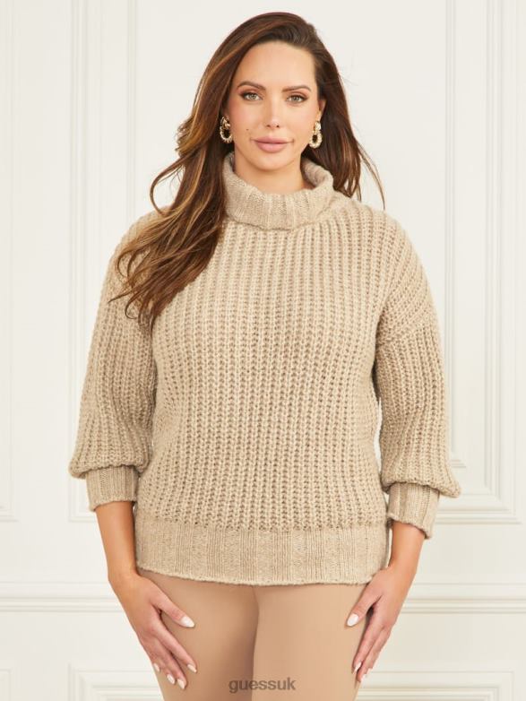 GUESS Women Promise Wool-Blend Sweater Fawn Taupe Multi Apparel V28V61644