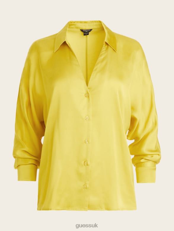 GUESS Women Tiffany Blouse Green Sheen Apparel V28V61098