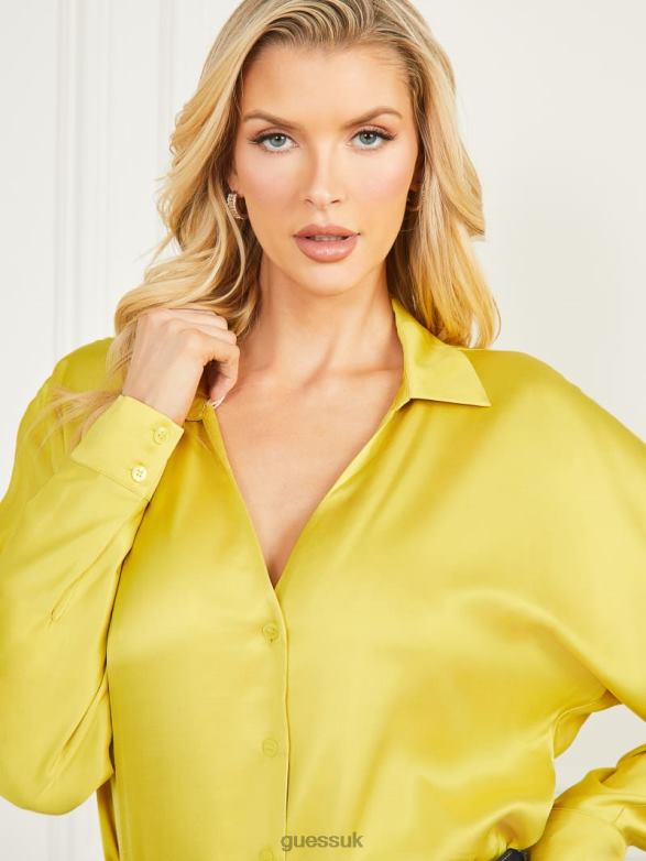 GUESS Women Tiffany Blouse Green Sheen Apparel V28V61098