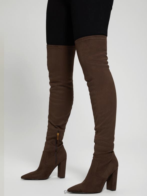 GUESS Women Abetter Faux-Suede Over-the-Knee Boots Medium Brown Footwear V28V63526