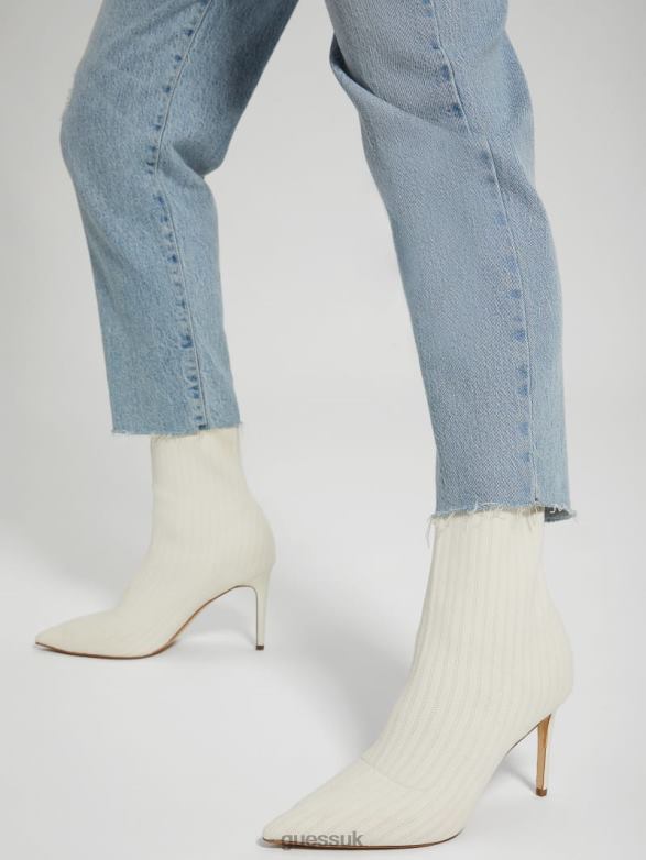 GUESS Women Dallyna Knit Sock Bootie Ivory 150 Footwear V28V63520