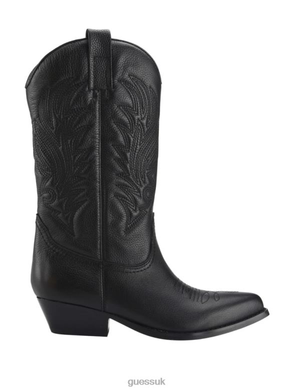 GUESS Women Gallen Leather Cowgirl Boots Black Footwear V28V63536