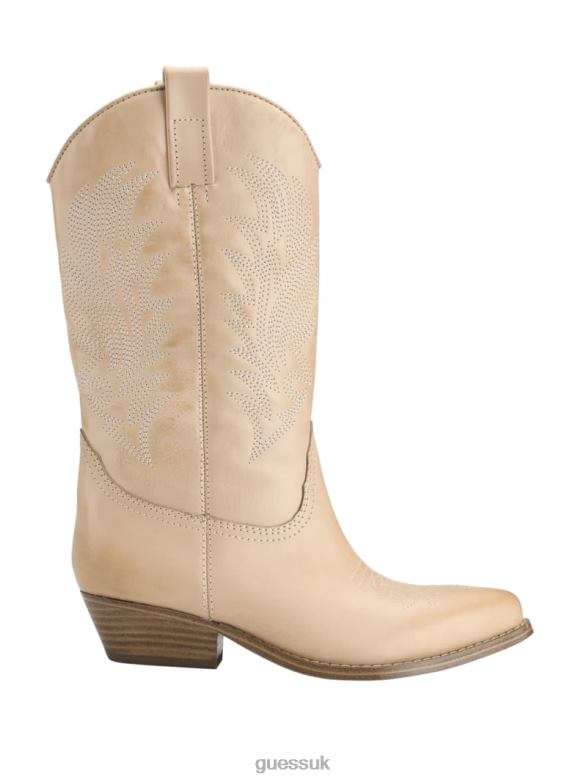 GUESS Women Gallen Leather Cowgirl Boots Medium Natural 101 Footwear V28V63509