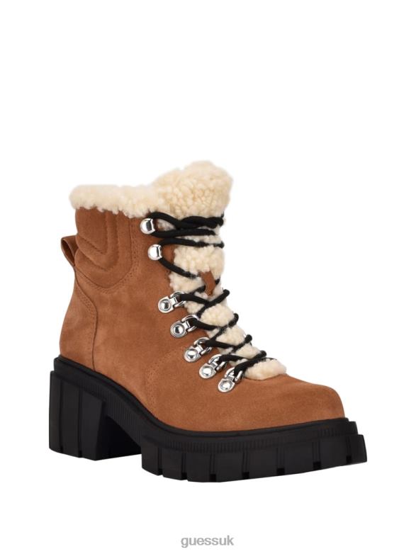 GUESS Women Kiele Sherpa-Lined Hiker Boots Chestnut Brown Footwear V28V63538