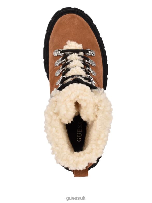 GUESS Women Kiele Sherpa-Lined Hiker Boots Chestnut Brown Footwear V28V63538
