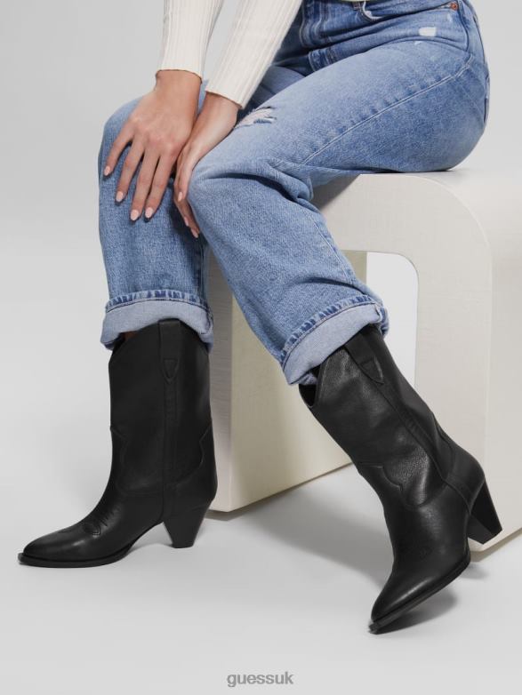 GUESS Women Odilia Cowboy Boots Black Footwear V28V63507